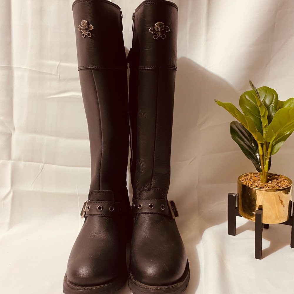 Black  women Elements Leather Knee-High Boots